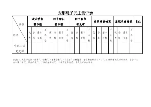 支部班子民主测评表