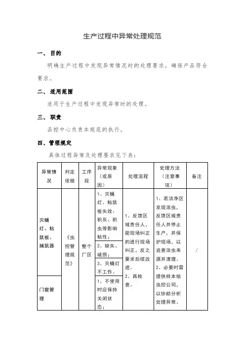 生产过程中异常处理规范