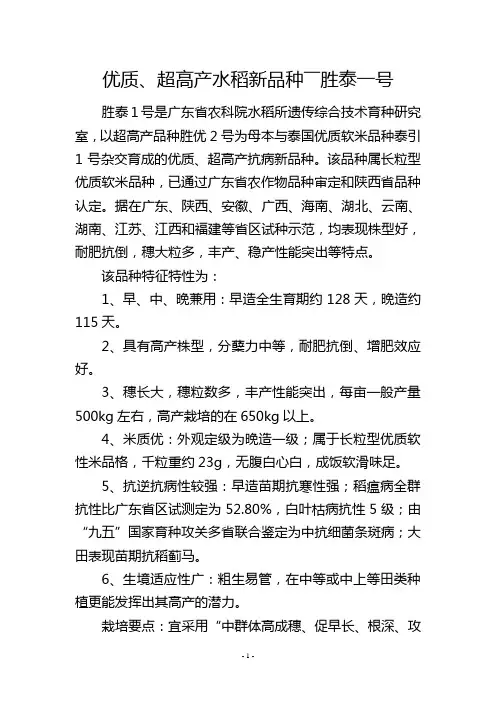 优质、超高产水稻新品种――胜泰一号