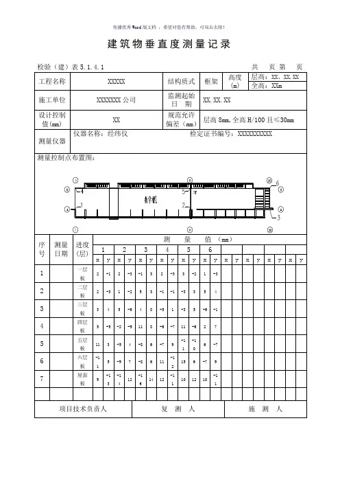 建筑物垂直度测量记录(参考模板)