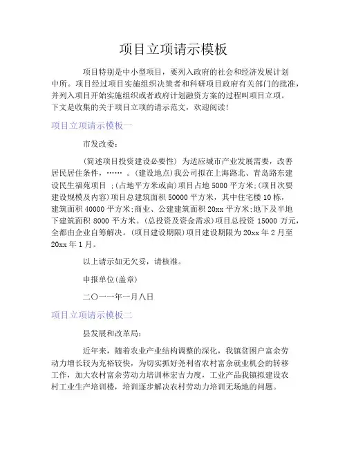 项目立项请示模板