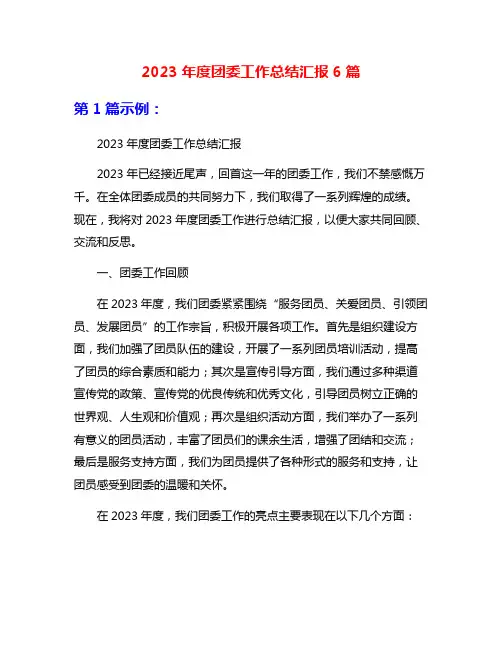 2023年度团委工作总结汇报6篇