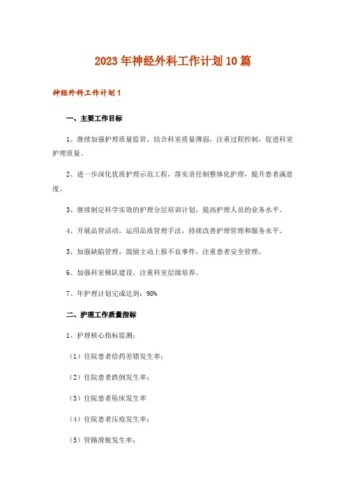 2023年神经外科工作计划10篇