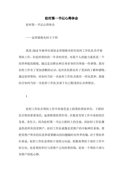 驻村第一书记心得体会
