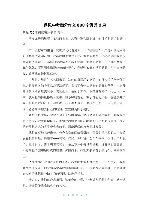 遇见中考满分作文800字优秀6篇