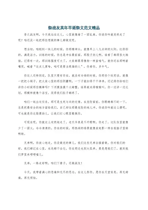 祭战友英年早逝祭文范文精品