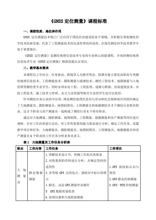 《GNSS定位测量》课程标准