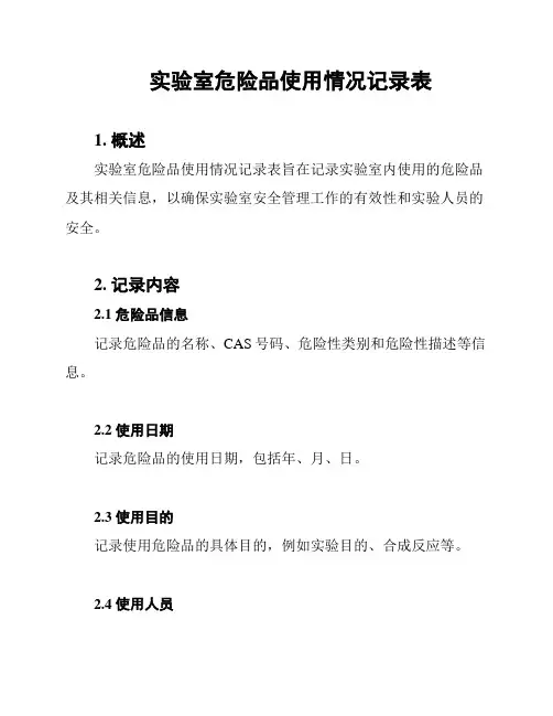 实验室危险品使用情况记录表