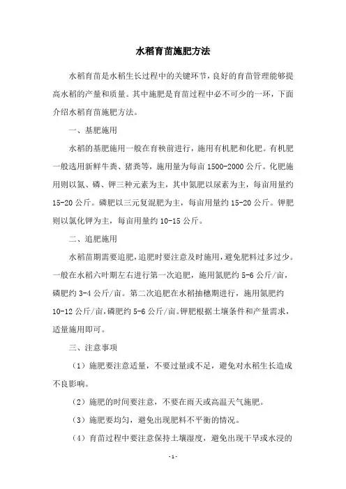 水稻育苗施肥方法