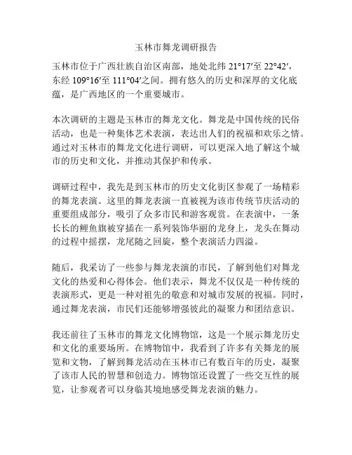 玉林市舞龙调研报告