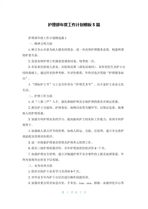 护理部年度工作计划模板5篇