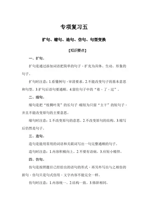 【小升初】语文 专项测试卷-扩句、缩句、造句、仿句、句型变换.docx