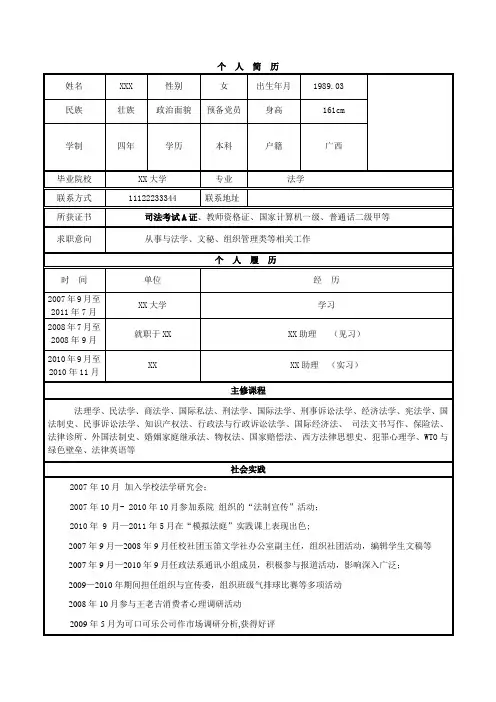 法学毕业生简历模板【范本模板】