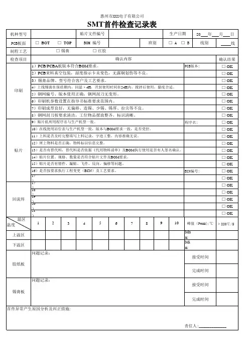 PCBA首件确认记录表