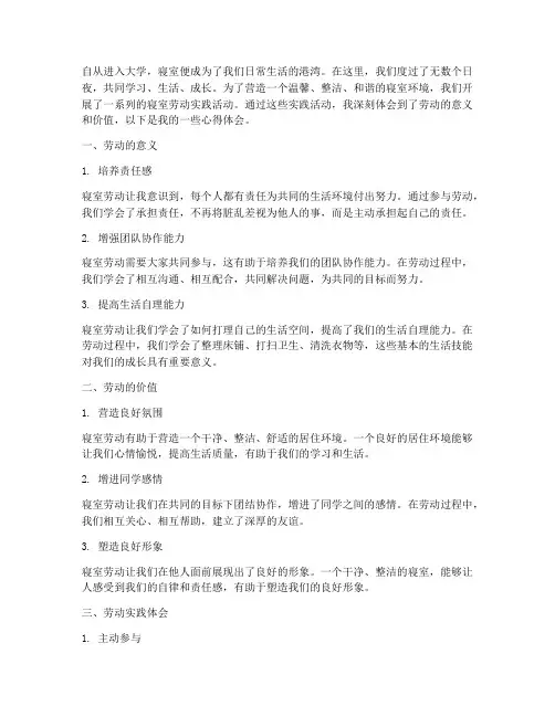 寝室劳动实践心得体会