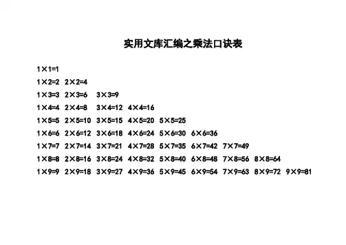 实用文库汇编之二年级乘法口诀表