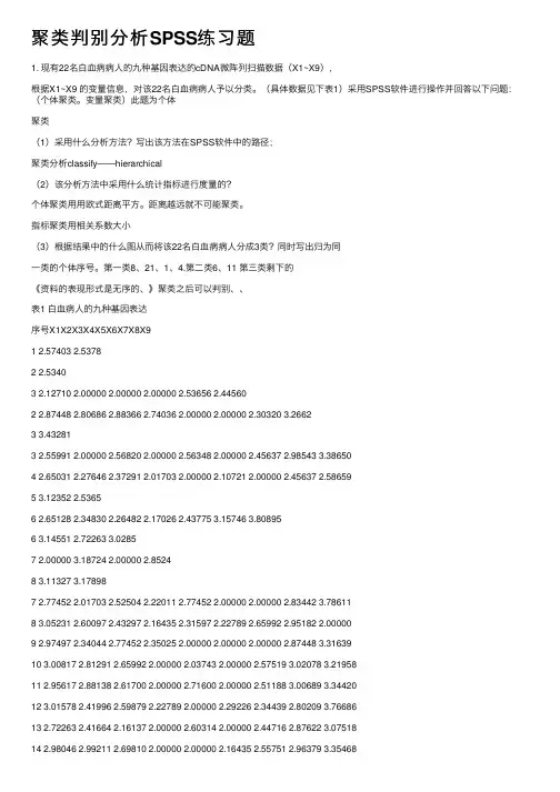 聚类判别分析SPSS练习题