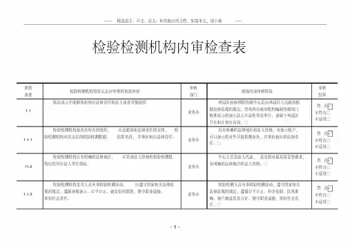 检验检测机构内审检查表