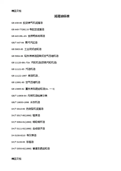 (整理)润滑油润滑脂标准汇总