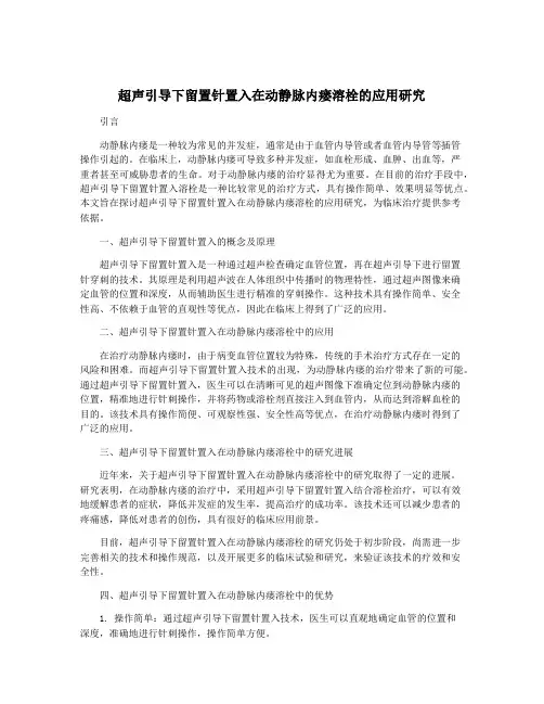 超声引导下留置针置入在动静脉内瘘溶栓的应用研究