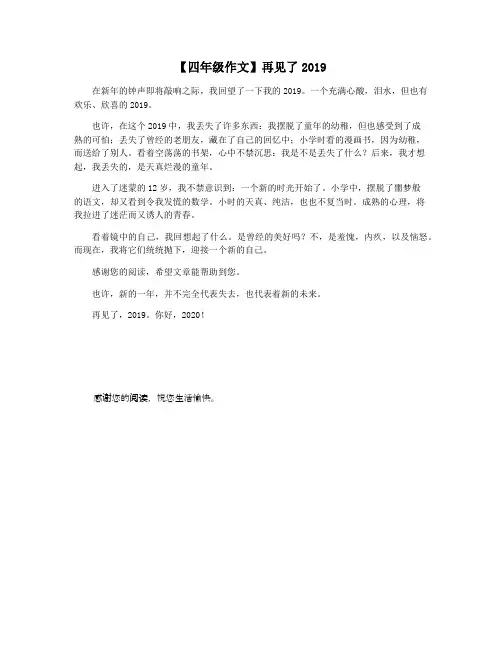 【四年级作文】再见了2019