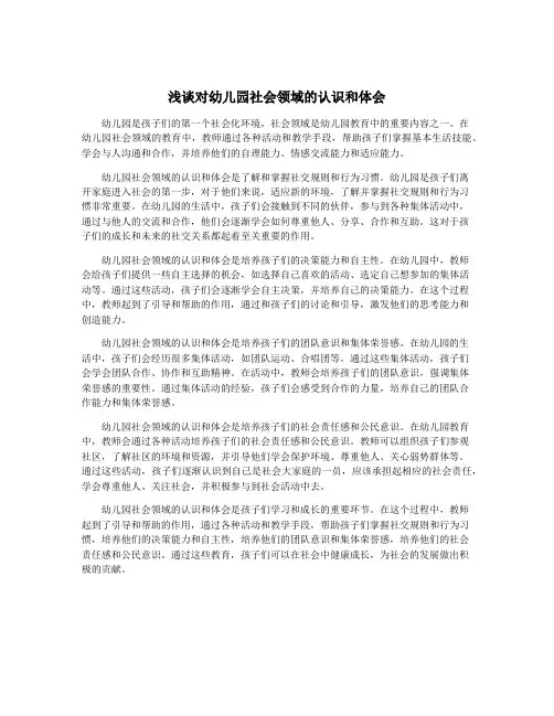 浅谈对幼儿园社会领域的认识和体会