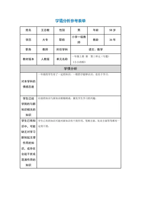 学情分析参考表单