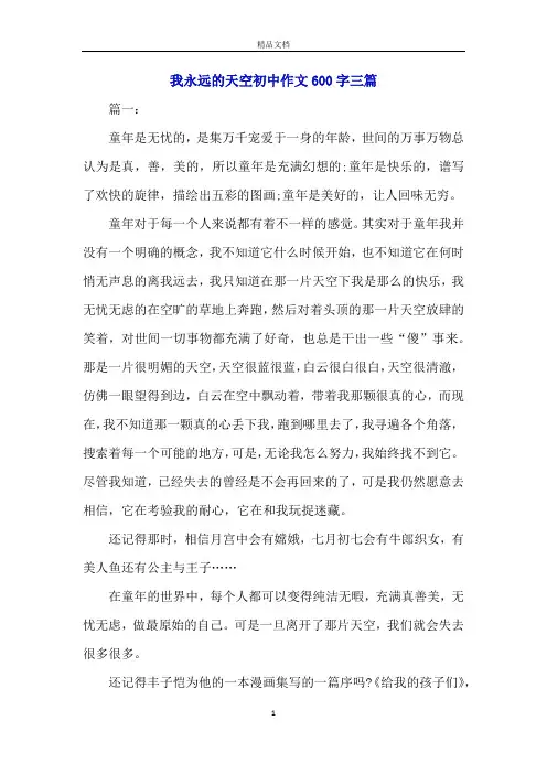 我永远的天空初中作文600字三篇