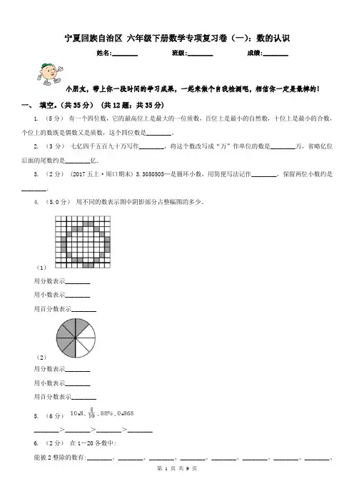 宁夏回族自治区 六年级下册数学专项复习卷(一)：数的认识
