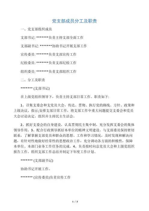 党支部成员分工及职责