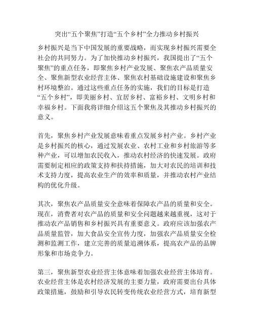 突出“五个聚焦”打造“五个乡村”全力推动乡村振兴