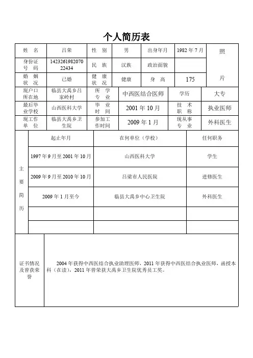 标准的个人简历表格1