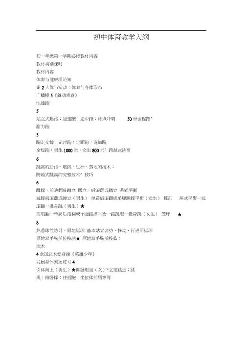 初中体育教学大纲
