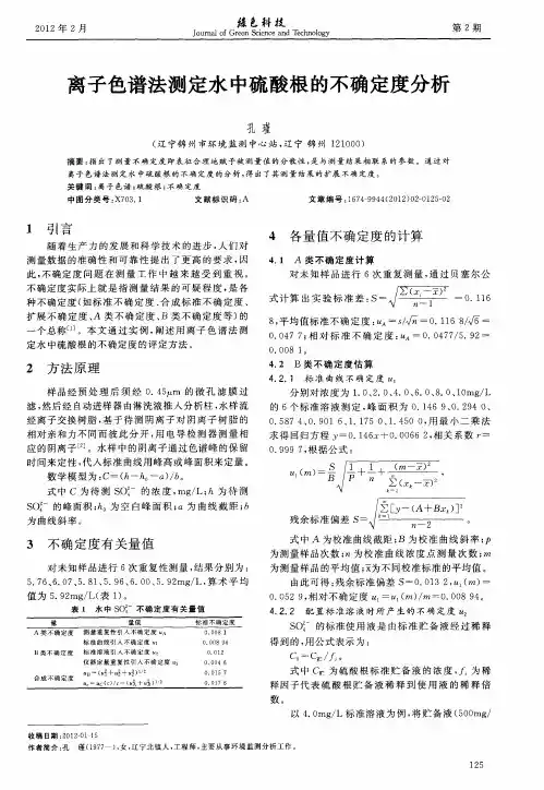 离子色谱法测定水中硫酸根的不确定度分析