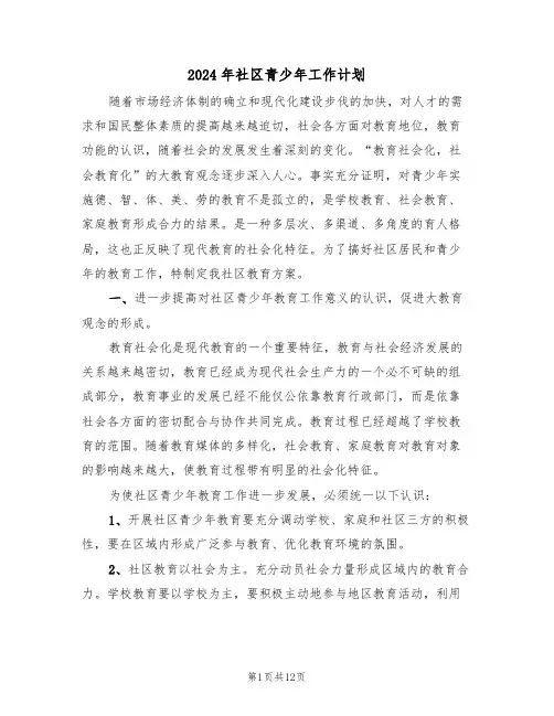 2024年社区青少年工作计划（3篇）
