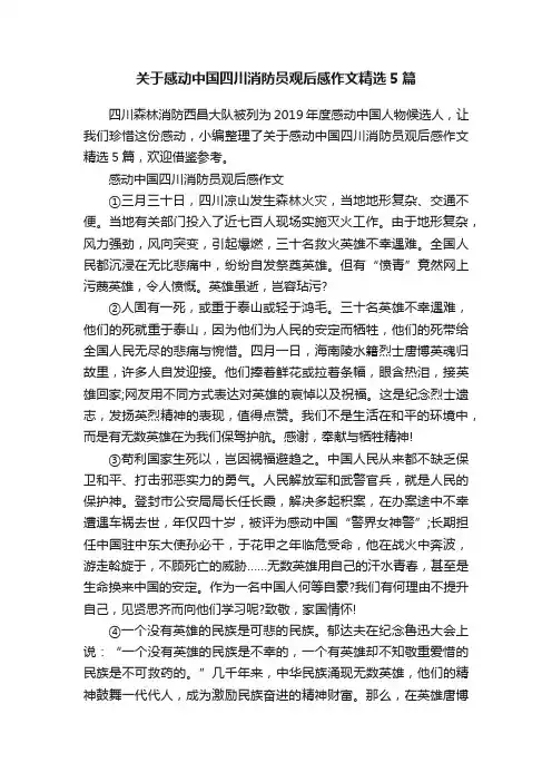 关于感动中国四川消防员观后感作文精选5篇