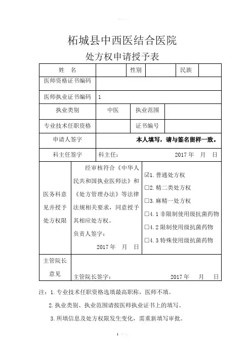 处方权申请授予表模板
