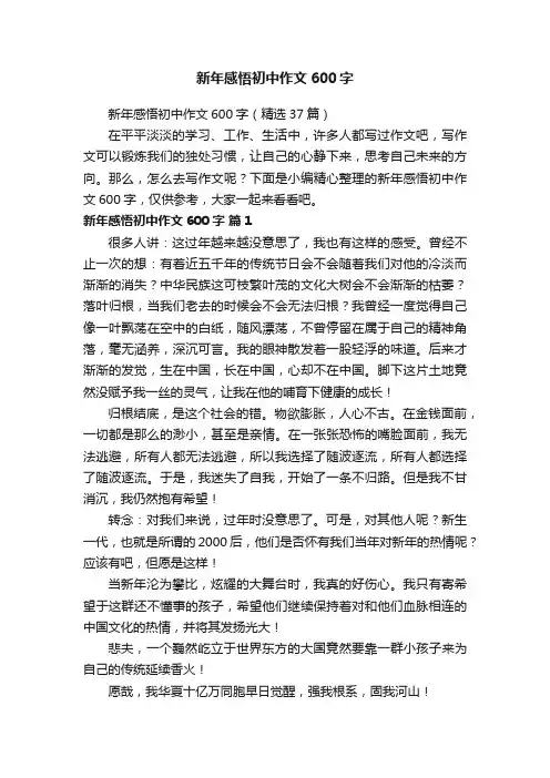 新年感悟初中作文600字（精选37篇）