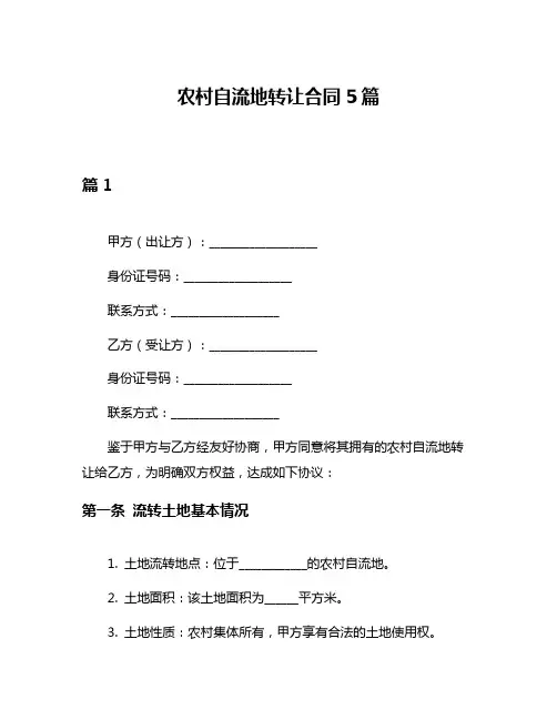 农村自流地转让合同5篇