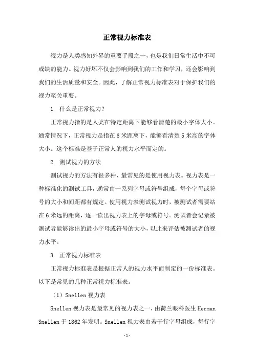 正常视力标准表