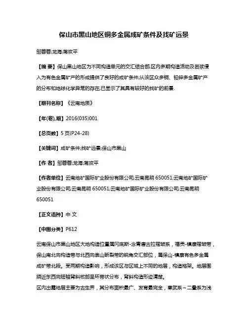 保山市黑山地区铜多金属成矿条件及找矿远景