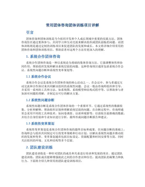 常用团体咨询团体训练项目详解