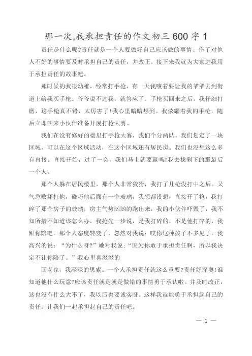 那一次,我承担责任的作文初三600字