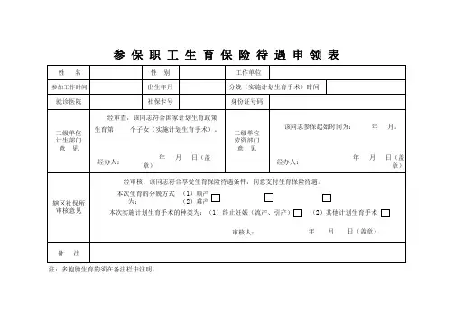 参保职工生育保险待遇申领表