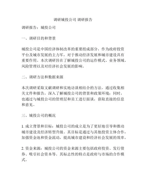 调研城投公司 调研报告