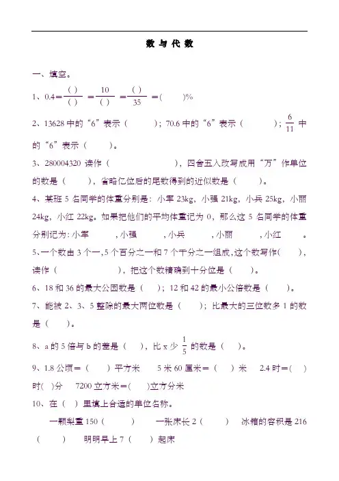 2019--2020学年度最新人教版小学数学六年级下册6.1数与代数-精品试卷