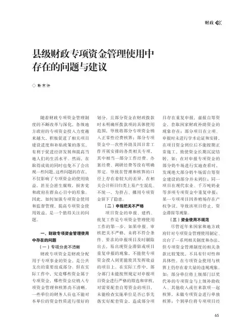 县级财政专项资金管理使用中存在的问题与建议