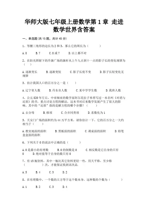 (精练)华师大版七年级上册数学第1章 走进数学世界含答案