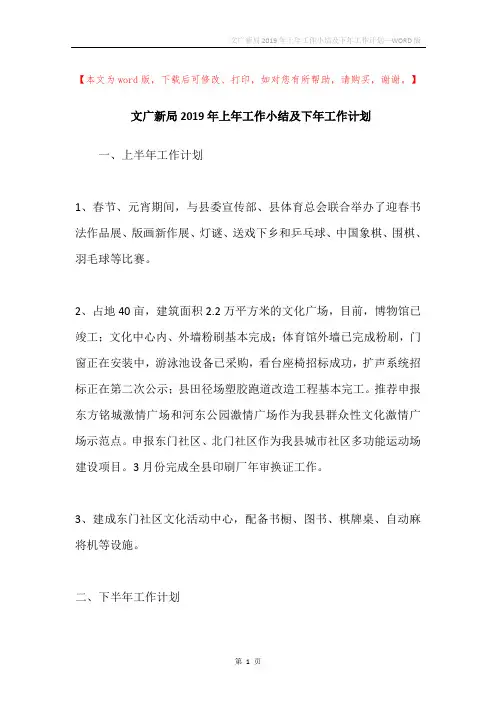 文广新局2019年上年工作小结及下年工作计划