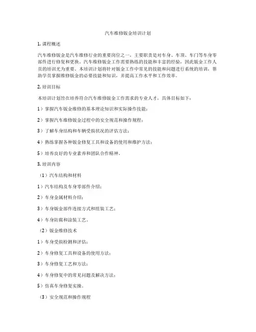 汽车维修钣金培训计划